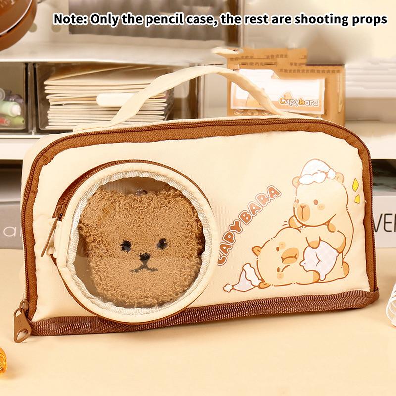 

Cartoon Capybara Handheld Pencil Case Large Capacity Pencil Pouch Zippers Creative Stationery Storage Pencil Case School Supplie
