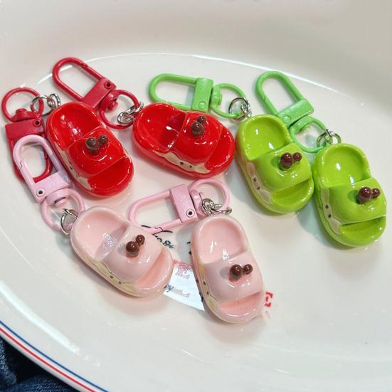 Bag Hanger 1:1 Realistic Slippers Shape Resin Keychain High Simulation Fruit Shoes Charm Lightweight Portable Key Holder