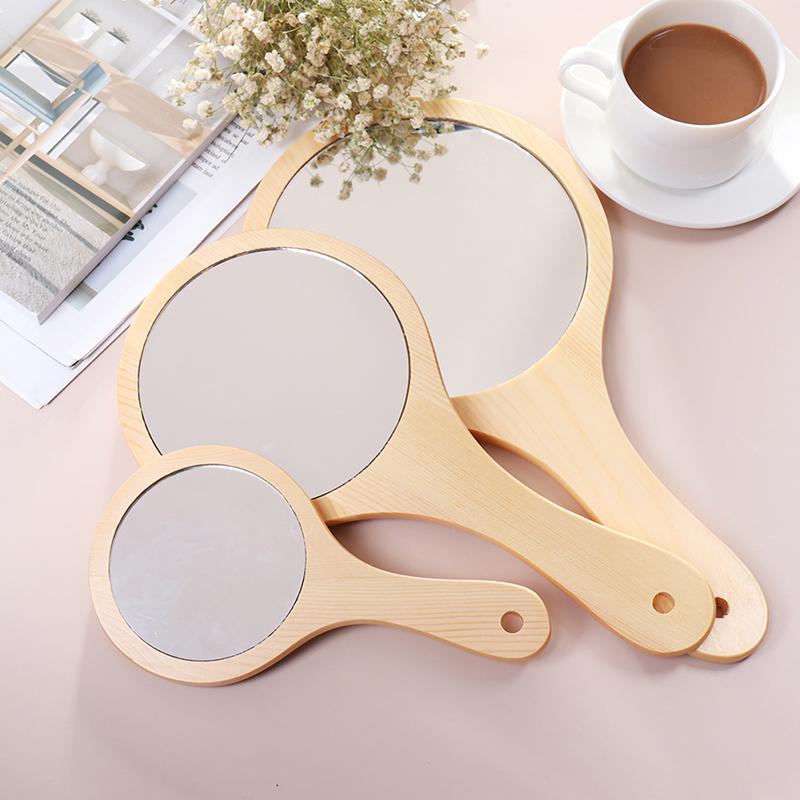 Round Wood Vintage Hand Mirror Makeup Vanity Mirror Cosmetic Make Up Mirrors