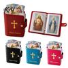 Compact Religious Card Organizer Holy Holder, Faux Leather Prayer Book with Snap Closure, Pocket Group Accessory 54 Cards for Memorial Cards, Holds Up