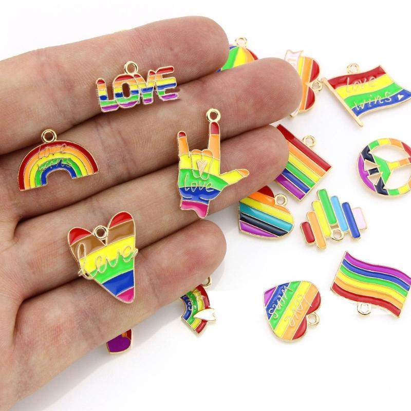 Pack of 21 Colorful Rainbow Pendant Set Jewelry Charm Rainbow Enamel Charm Perfect for DIY Crafts and Jewelry Making