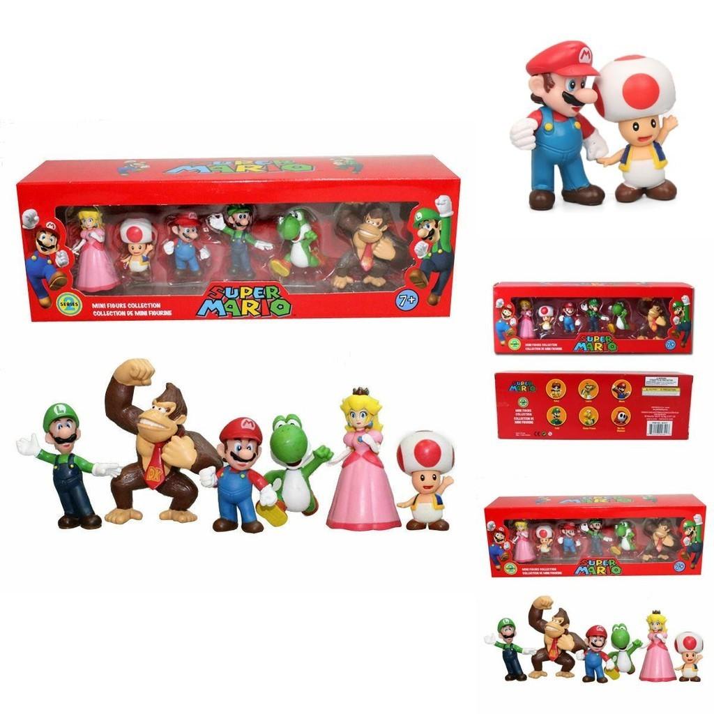 Six Piece Super Mario Bros Action Figure Toys Set Featuring Luigi Yoshi And Mushroom Collectibles For Kids