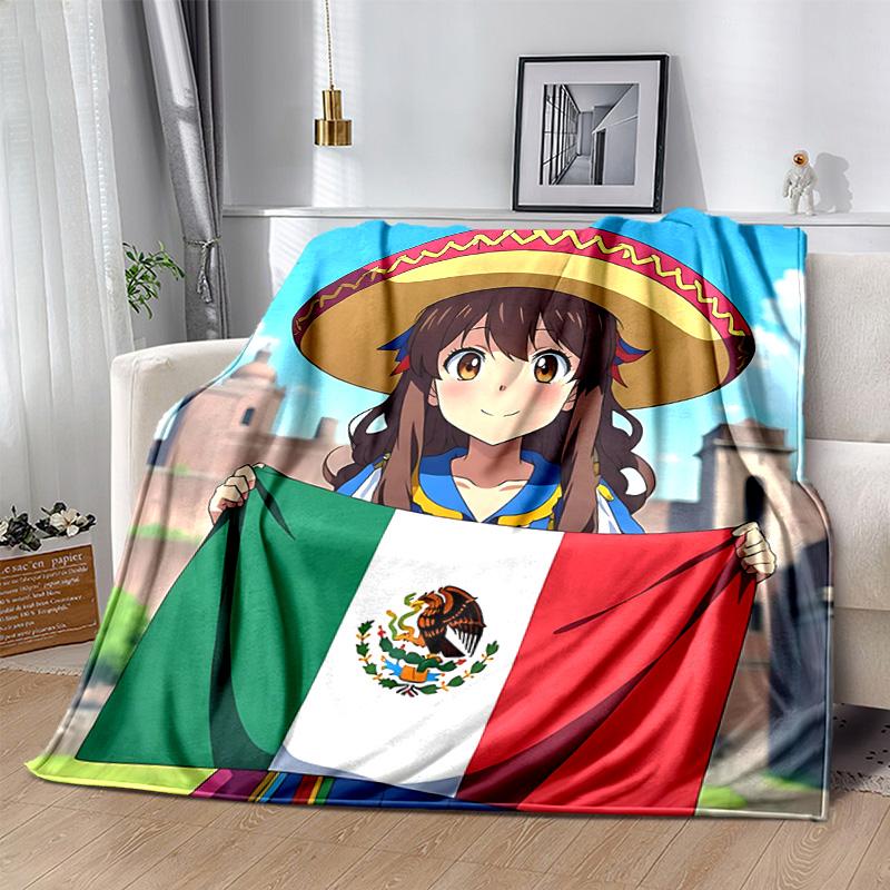 1pc Mexican Culture Celebration Flannel Blanket Soft Warm Throw Blanket for Bedroom Living Room Bed Travel Camping Picnic Gift. MT71501118