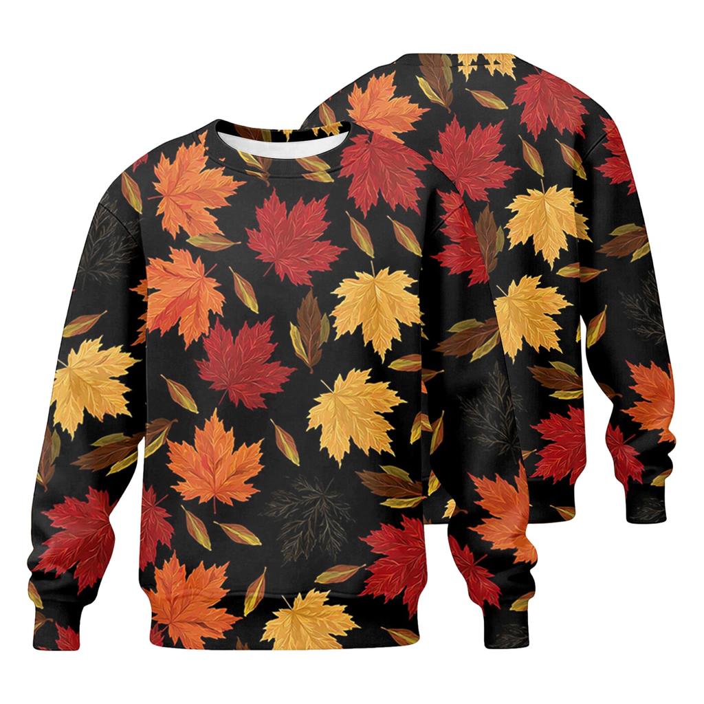 Men's Casual Long Sleeve Loose Fit Round Neck Printed T-Shirt