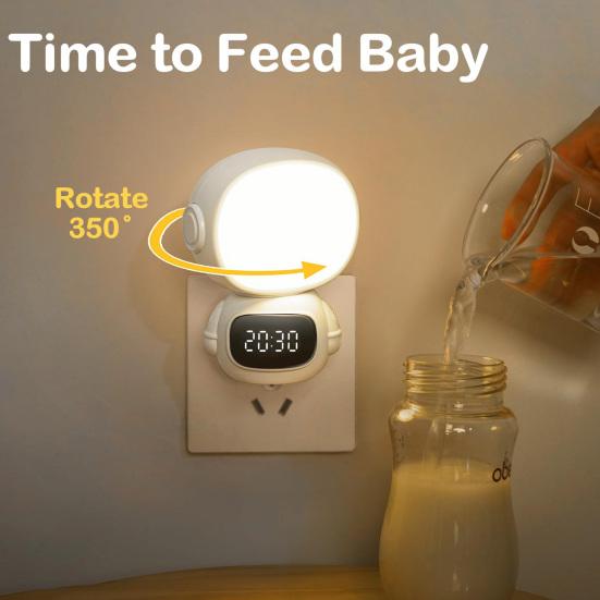 LED Night Light Plug-in with Clock Remote Control Flicker Free Eye Protection 3 Light Colors Dimmable Night Lamp