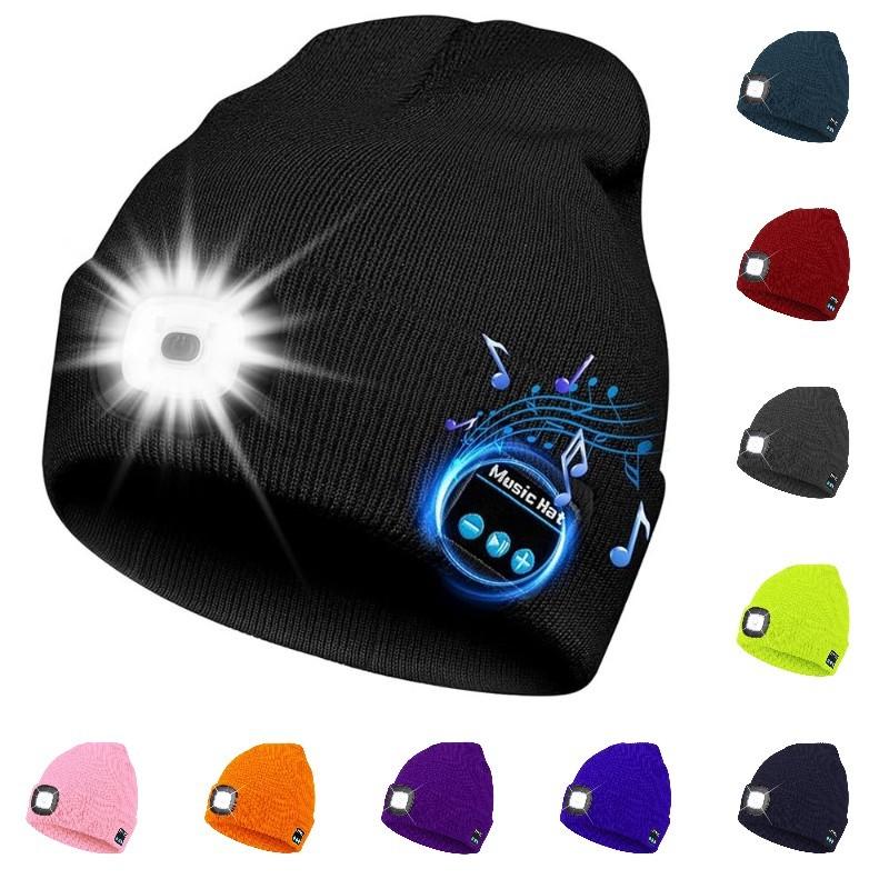 Wireless Music Bluetooth Hat Led Lights Knitted Beanie Hat Usb Rechargeable