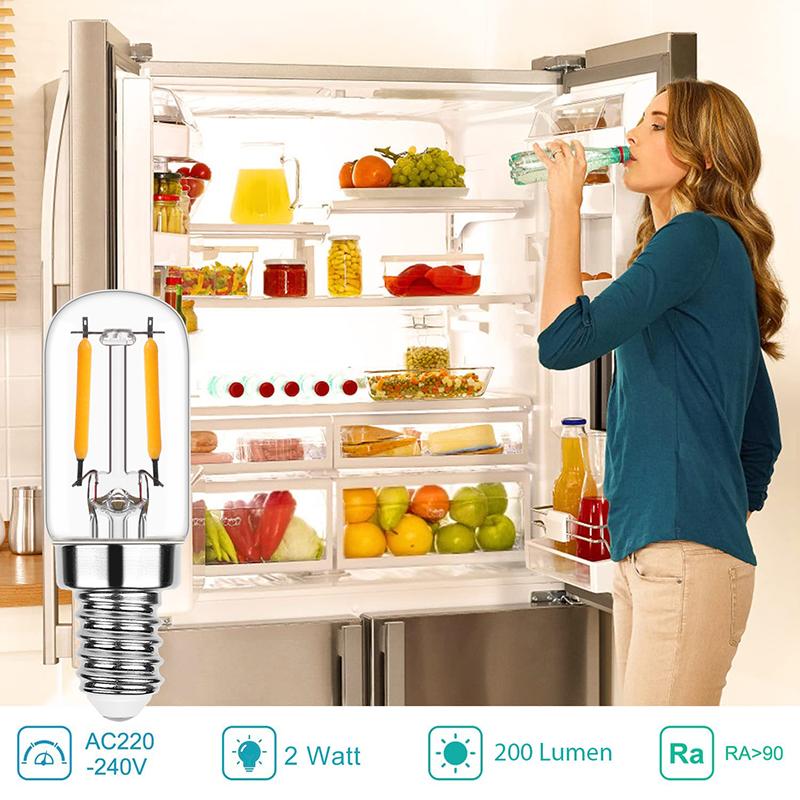 1 szt. Żarówka LED Vintage T20 1W 2W Ciepła Biała 2200K E12 E14 110V 220V Ściemnialna Żarówka Szklana Żarówka Rurkowa do Lodówki