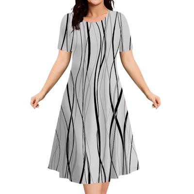 Summer Dresses Women's Plus Size Loose Dress Casual Striped Print Short Sleeve A-Line Dress Elegant Fashion Clothing