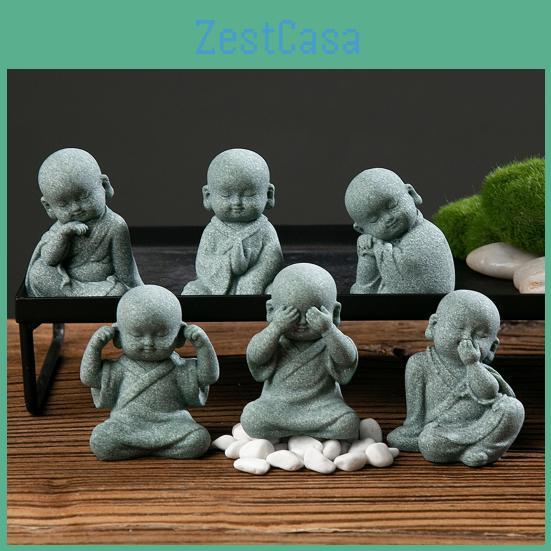 Statue Collectible Decorative Mediation Buddha Artistic Chinese Style Cartoon Cute Little Monk Sculpture Desktop Decor