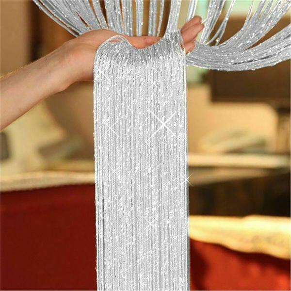 Luxury Glitter String Door Curtain Beads Room Dividers Beaded Fringe Polyester Fabric Shiny Tassel Line Curtains Window Panel Valance Wedding DIY