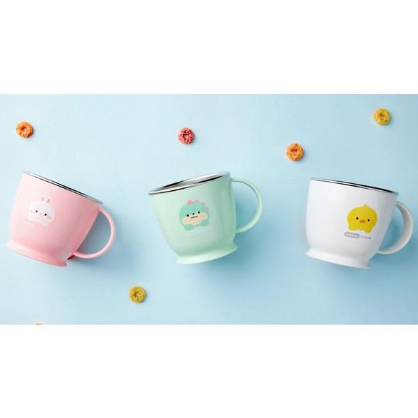 Edison Children's Friends Non-slip Stainless Steel One-Hand Cup 2-piece Set, Mint (dinosaur), White (duck), 1 Set