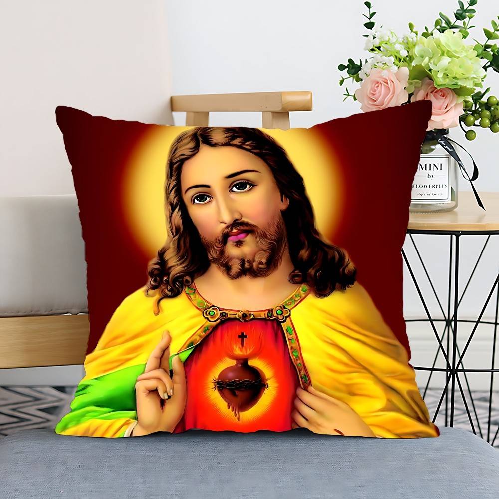 Funda de Almohada Jesús Funda de Cojín Funda de Almohada de Poliéster Decorativa para Sofá Funda de Cojín Decoración del Hogar