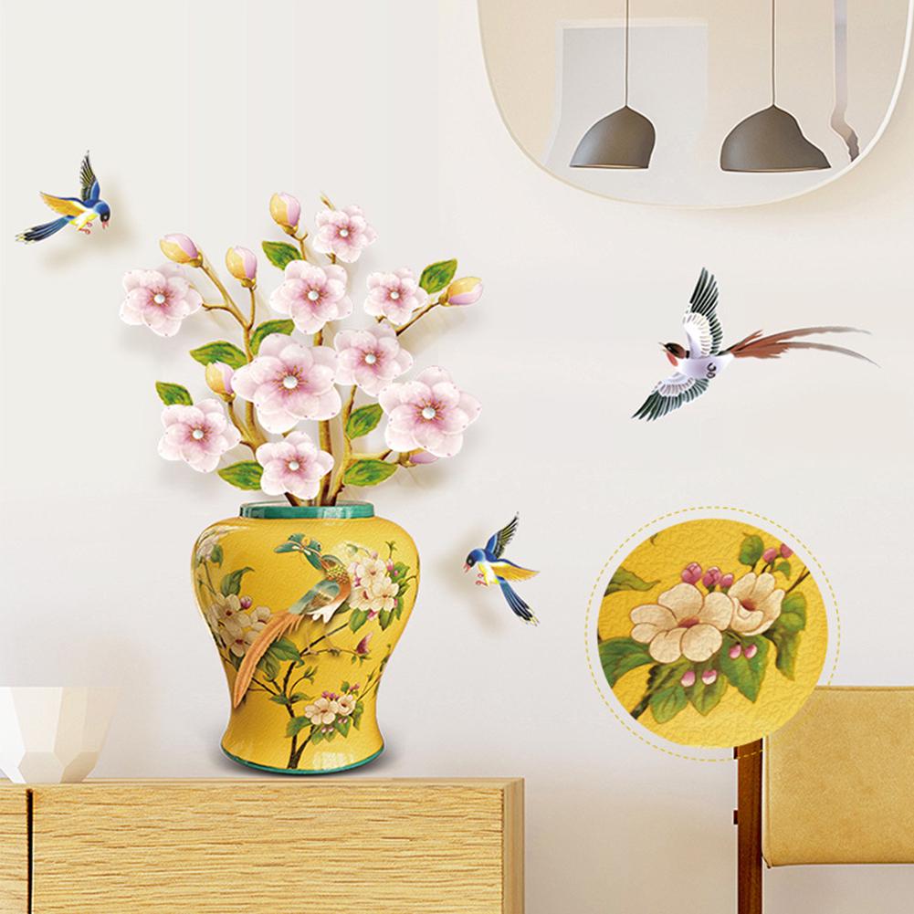 Sweet Room,Bird Fish Flower Vase Wall Sticker Poster Living Room Hallway Background Wall Sticker