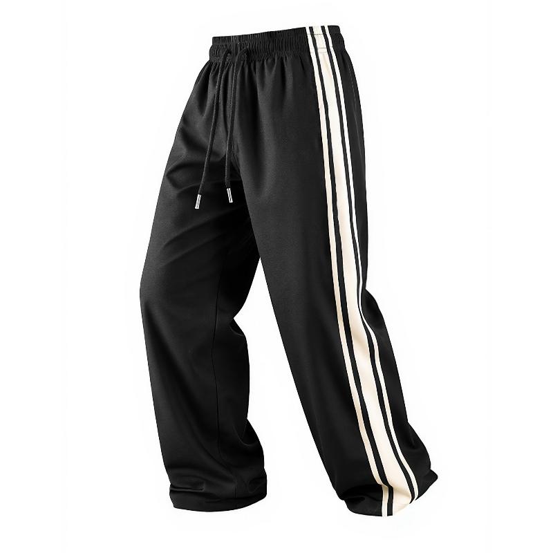 Men's Side Double Stripe Drawstring Wide Leg Sweatpants Summer Loose Straight Casual Pants