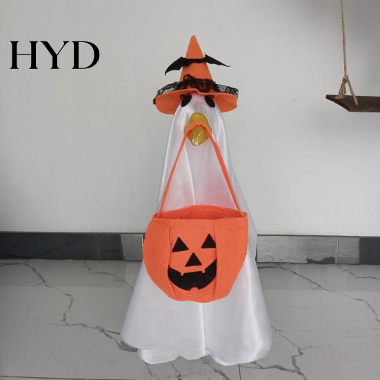 Ghost Pattern Halloween Decor Goose Costume, Wizard Hat, Cape, Pumpkin Candy Reusable Decoration Bag, Outdoor Yard for Statue or Garden Display