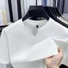 Korean Men's Casual and Fashionable Small V-neck Solid Color Short Sleeved T-shirt Comfortable Summer Versatile Top
