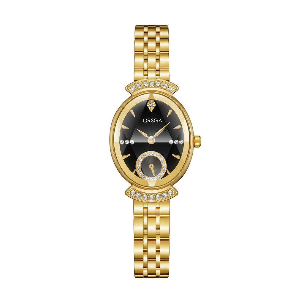 ORSGA Women's Oval Diamond-set Fashion Watch with Prismatic Mirror and Quartz Movement