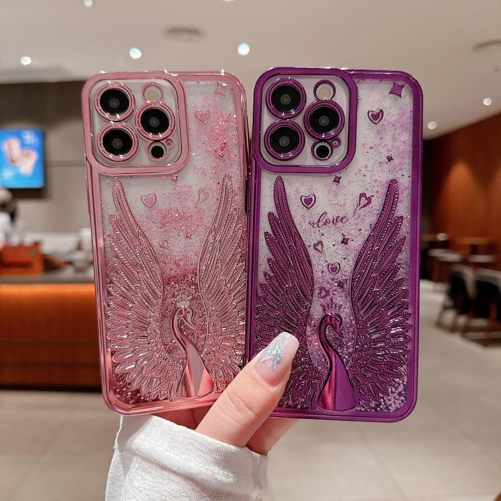 Three-dimensional Swan Quicksand Mobile Phone Case Suitable for IPhone 16pro Protective Case Apple 15max Case 14plus