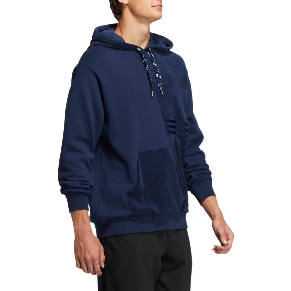 Adidas Neo UVbe Spliced Logo Print Sport Drawstring Hoodie Pullover Long Sleeve Sweatshirt Unisex Tops Blue HN4731