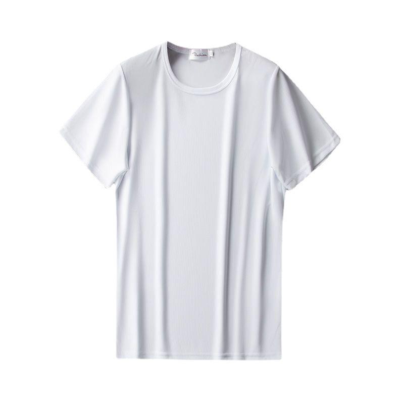 Men's Summer Ice Silk Loose Fit Short-Sleeve T-Shirt - White/Black, Large Size, Round Neck