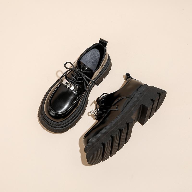 

Толстая подошва черные маленькие кожаные туфли одинарные туфли 40 чёрный