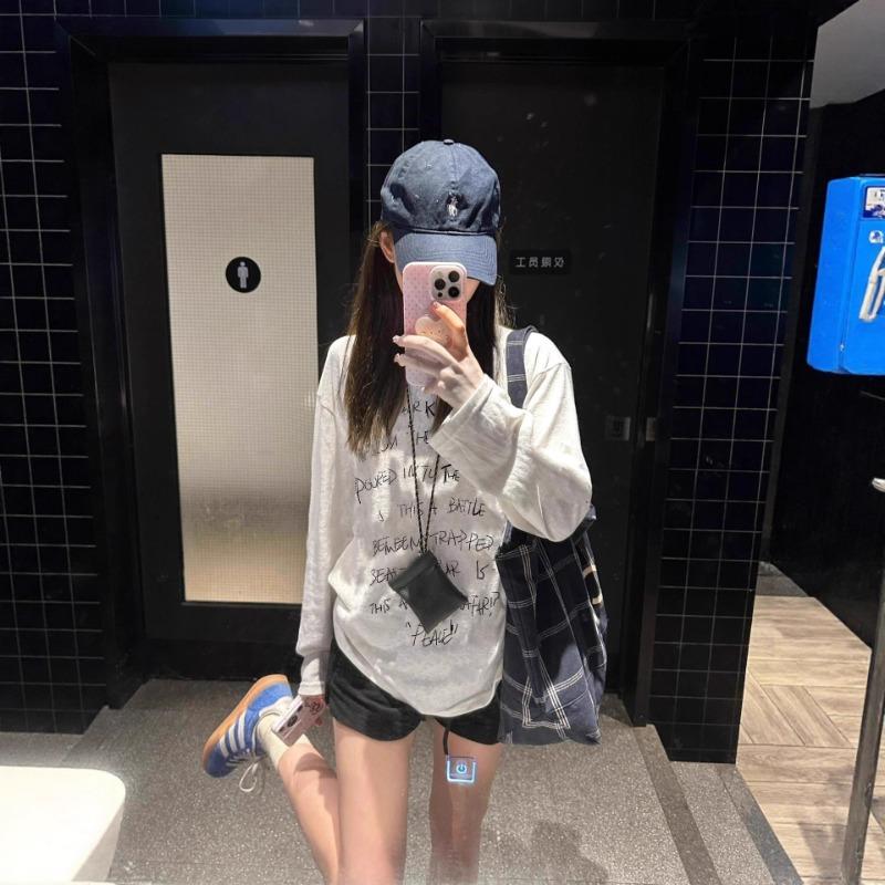 

Spring and Autumn Right-shoulder Pure Cotton Long-sleeved Women s Inner Wear American Loose White Top T-shirt Bottoming Shirt S белый