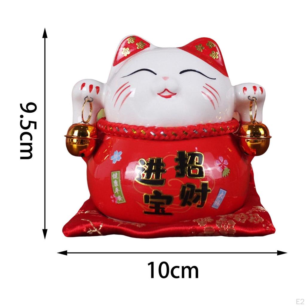 Cat Money Bank Animal Sculpture Saving Pot Jar Feng Shui Blessing Kitten Figurine with Bell