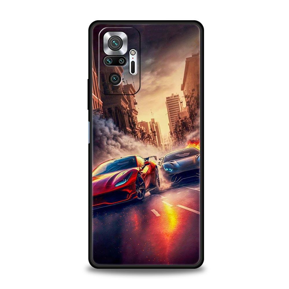 New Sports Car Shape Phone Case For Xiaomi Redmi Note 14 13 5G 10 11 12 Pro Plus 4G 14C 13C 12C 10C Black Cover