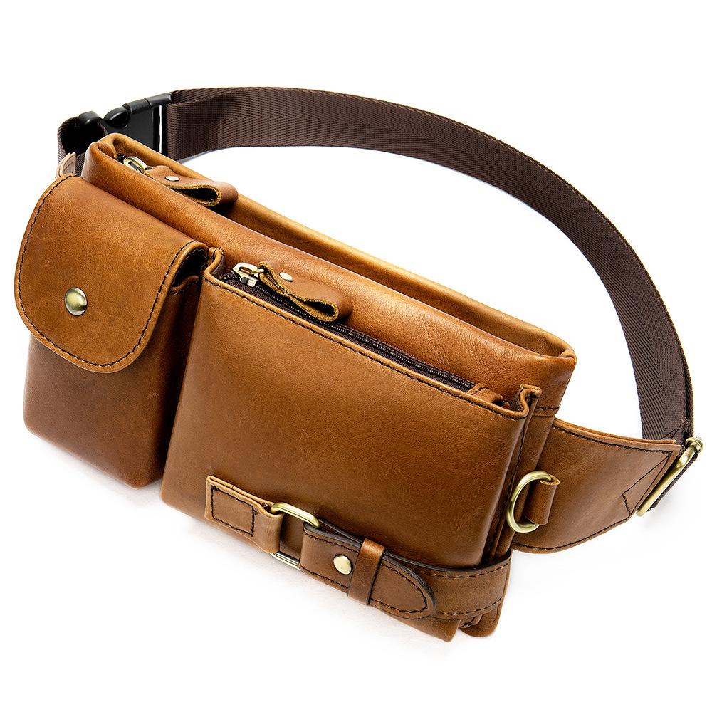 Men's Crossbody Leather Chest Bag - Genuine Cowhide Multifunctional Waist and Phone Bag