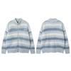 Unisex Gradient Stripe High Neck Knit Cardigan Sweater Loose Fit Zipper Jacket Casual Streetwear