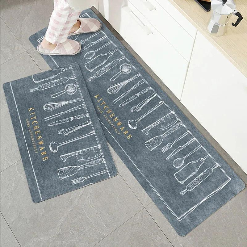 2PCS Kitchen Mats Non-slip Absorbent Door Mats Bedroom Door Mats Bathroom Mats Put Grey Mats Home Door Carpets