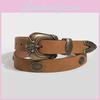Floral Pattern Lady Waist Belt With Alloy Pin Buckle For Artistic Vintage Style