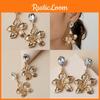 Metallic Flower Gold Earrings With Decorative Stones For Fashion Celebration And