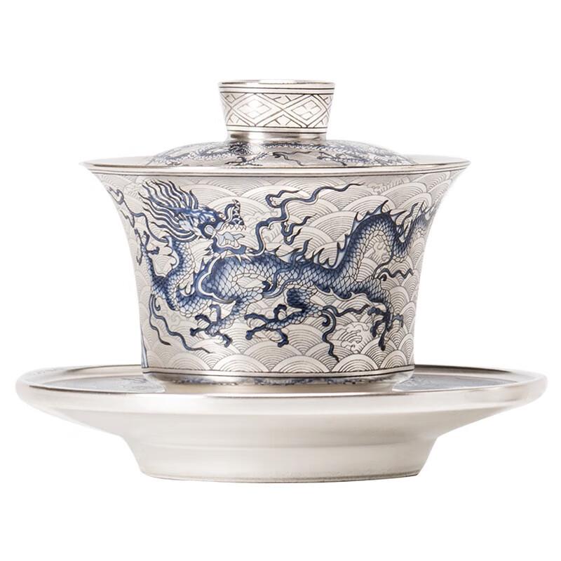 Gilded Silver Dragon Ceramic Kung Fu Gaiwan Tea Set