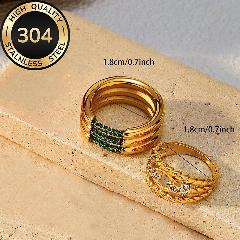 European and American new high-end light luxury simple niche design inlaid with Czech diamond titanium steel gold-plated multi-layer ring jewelry wome