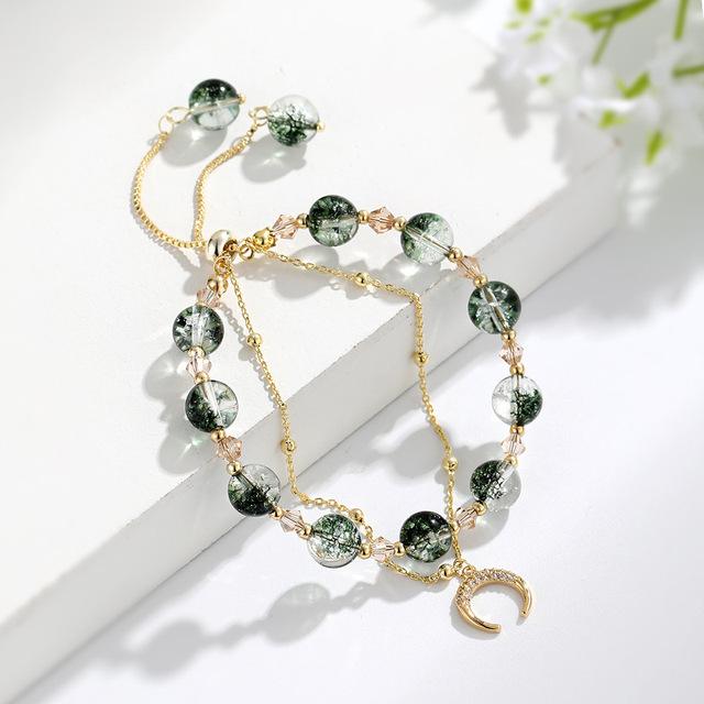 

Браслет из натурального зеленого кристалла с привидениями, милый браслет с подвесками из циркония и кролика для женщин, ювелирный подарок, простой браслет с луной в тренде