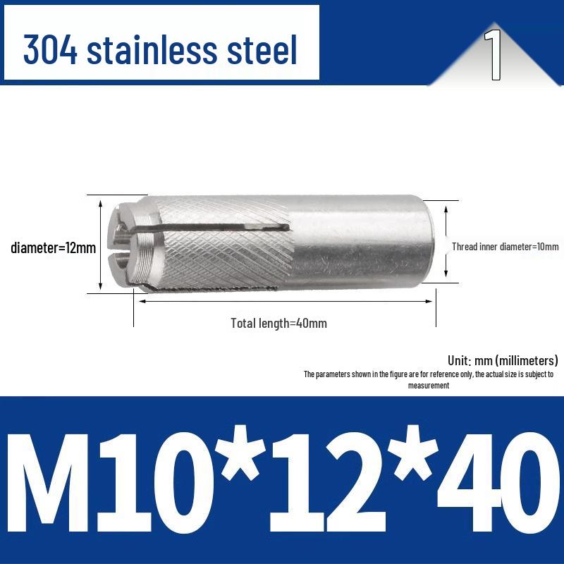 304 Stainless Steel Internal Expansion Screw and Wall Plug, Flat Expansion, M6/M8/M10/M12