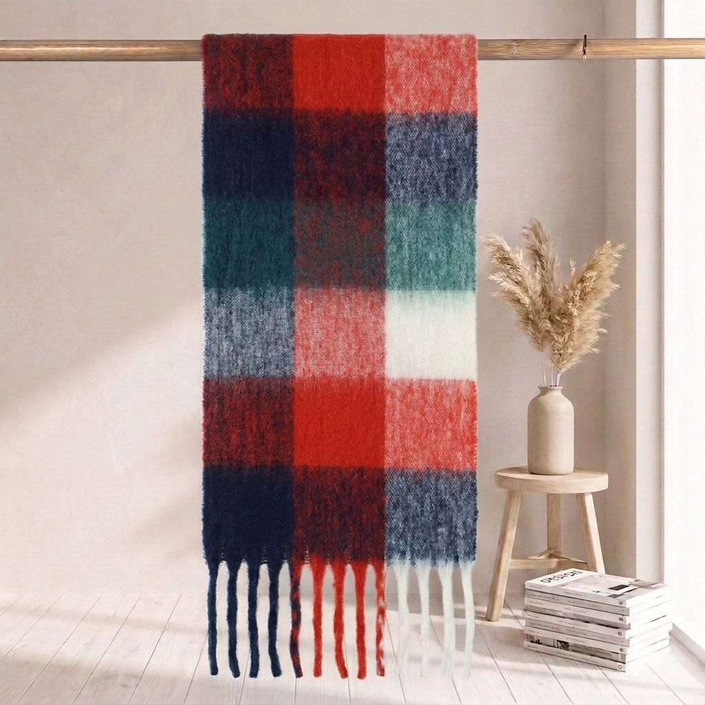 | Imitation mohair plaid scarf | Autumn and winter warm AC grid | Support LOGO customization