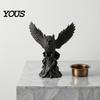 Decorative Sculpture for Tea Table Owl On Tree Stump Figurine, 3D Printed Animal Sculpture, Collectible Matte Black Dark Ornament Home Office