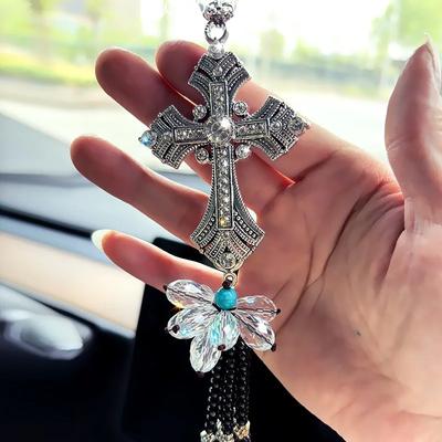 Metall und Kristall Diamant Kreuz Auto Rückspiegel Auto Anhänger Hängend Auto Zubehör Automobile Dekoration