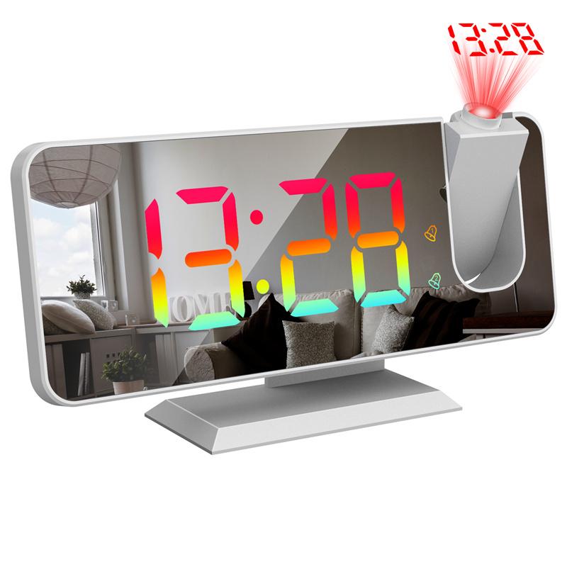 

180° Rotation Projection Digital Alarm Clock with RGB Dazzling Auto-dimming Night Mode Snooze Table Clock 12/24H USB LED Clock