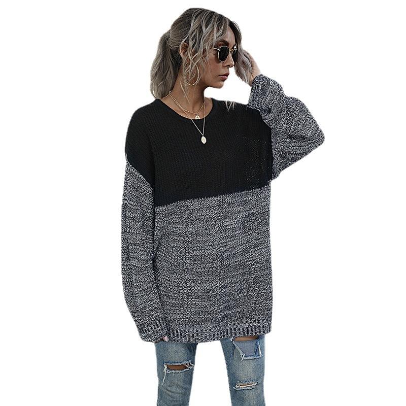 Tops Hemden Vintage Mode Elegant Lässig Herbst Farbkontrast Rundhals Inside Out Langärmliger Strickpullover Damen Mittellange Modelle