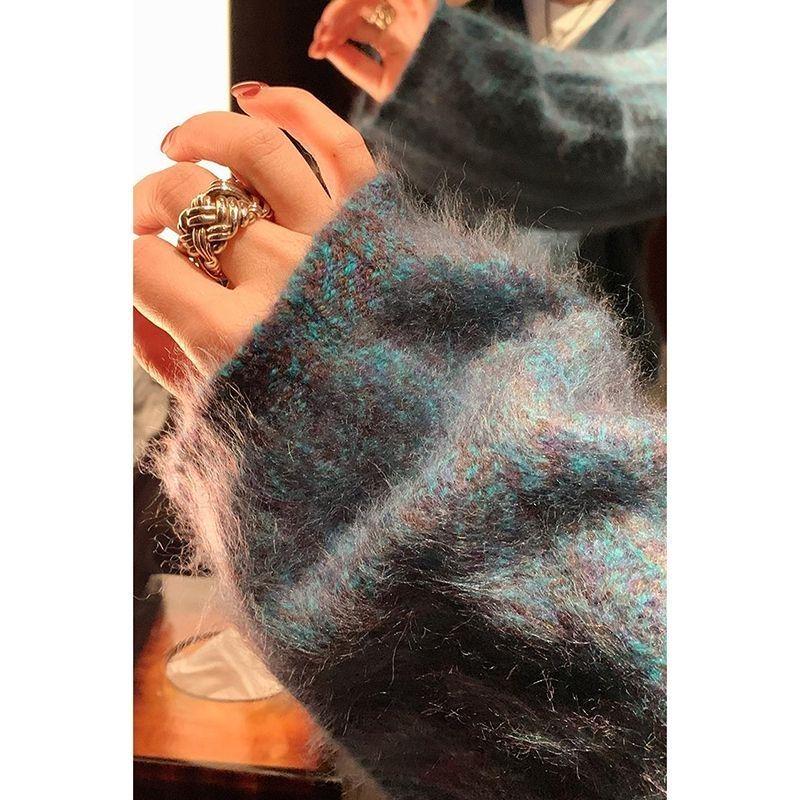 Pulover tricotat gros cu gât rotund, nou 25 Toamnă/Iarnă, dintr-un singur fir, din lână merinos cașmir