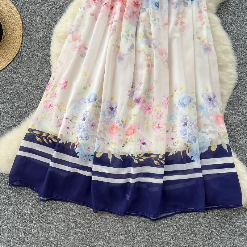 Sommerkleid Tailliertes Damenkleid Halsketten Rückenfrei Bedrucktes Kleid