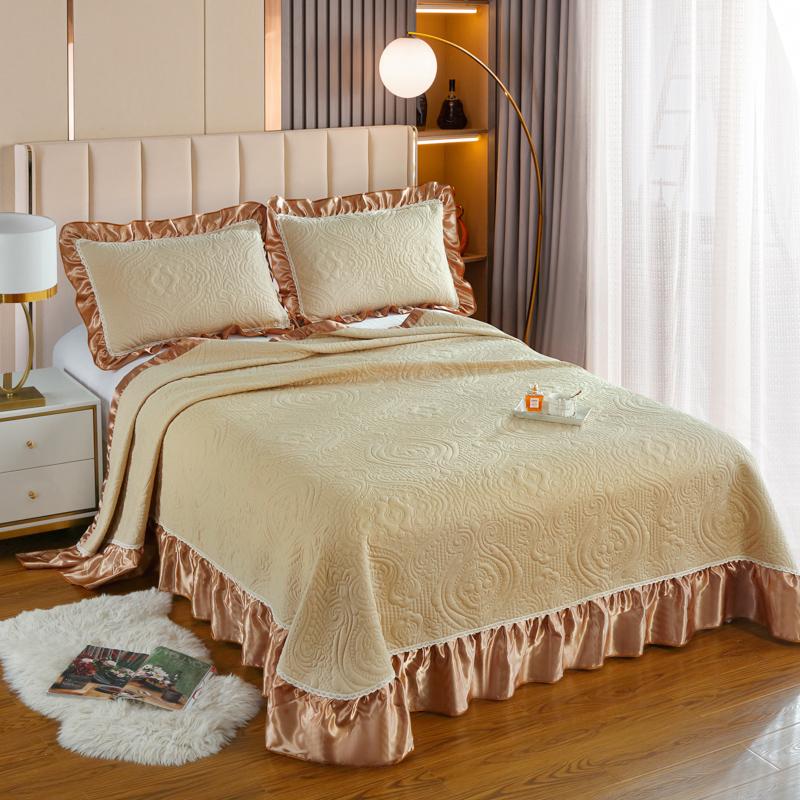 Luxury Soft Knitted Cotton Ruffles Bed Skirt, Bedspread Coverlet, Double Bed Cover Set, Blanket, Linen Pillowcases, Home Textile