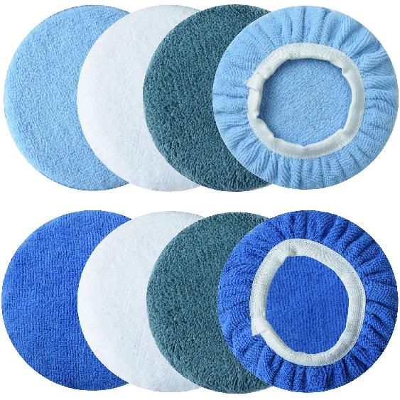 Boltigen 8Pcs 5-6 Inch Buffing Pads Orbital Polishing Pad 4 Colors 5'' To 6'' Microfiber Coral Fleece Bonnet Car Buffer Polisher Waxing Covers For
