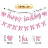 Happy Birthday Bow Banner-Glitter Pink Birthday Banner for Women Coquette Decorations for Coquette Party Bow Party Decorations Pink Supplies.