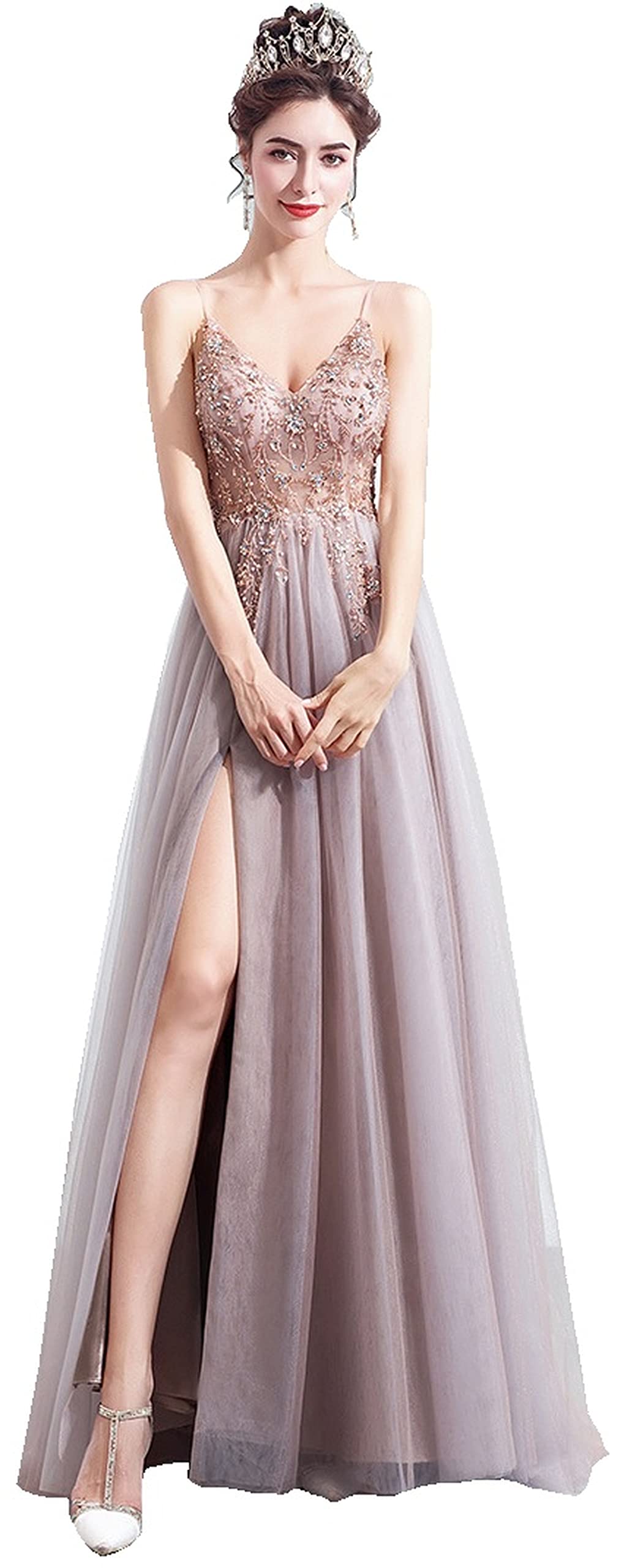 

Вечернее платье Платье на бретелях без рукавов с разрезом спереди Сексуальная презентация Хозяйка 2-й вечеринки [Hosaku Co., Ltd.] V-образный вырез (L)