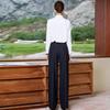 Stylish Long-Sleeve French White Top with Wide-Leg Pants Two-Piece Set for Women