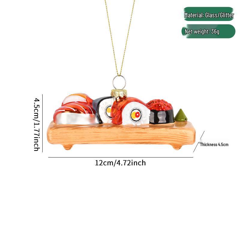 Kreative japanische Lebensmittel- und Pizza-Glasornamente für den Weihnachtsbaum und Einkaufszentren-Dekorationen